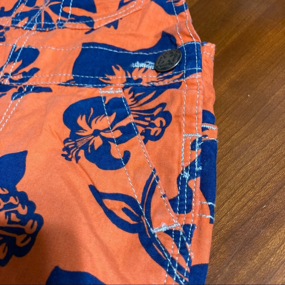 OSHKOSH Bgosh Hawaiian Overall Shorts Orange Navy Blue Floral Unisex 18 Months